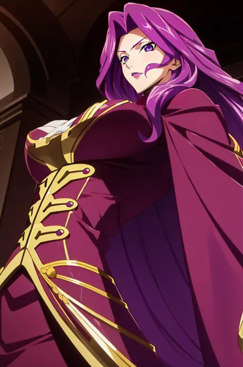 <lora:ANIME_CodeGeass_CorneliaLiBritannia_v10:0.7>cornelia_li_britannia, 1girl, purple eyes, purple hair, long flowing hair, breast, royal outfit, looking down, from below, 64K, f1.2, 800mm, UHD, dynamic lighting