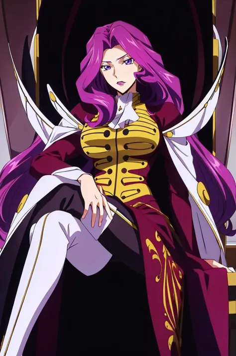 <lora:ANIME_CodeGeass_CorneliaLiBritannia_v10:0.8>cornelia_li_britannia, 1girl, purple eyes, purple hair, long flowing hair, breast, royal outfit, looking down, from below, 64K, f1.2, 800mm, UHD, dynamic lighting