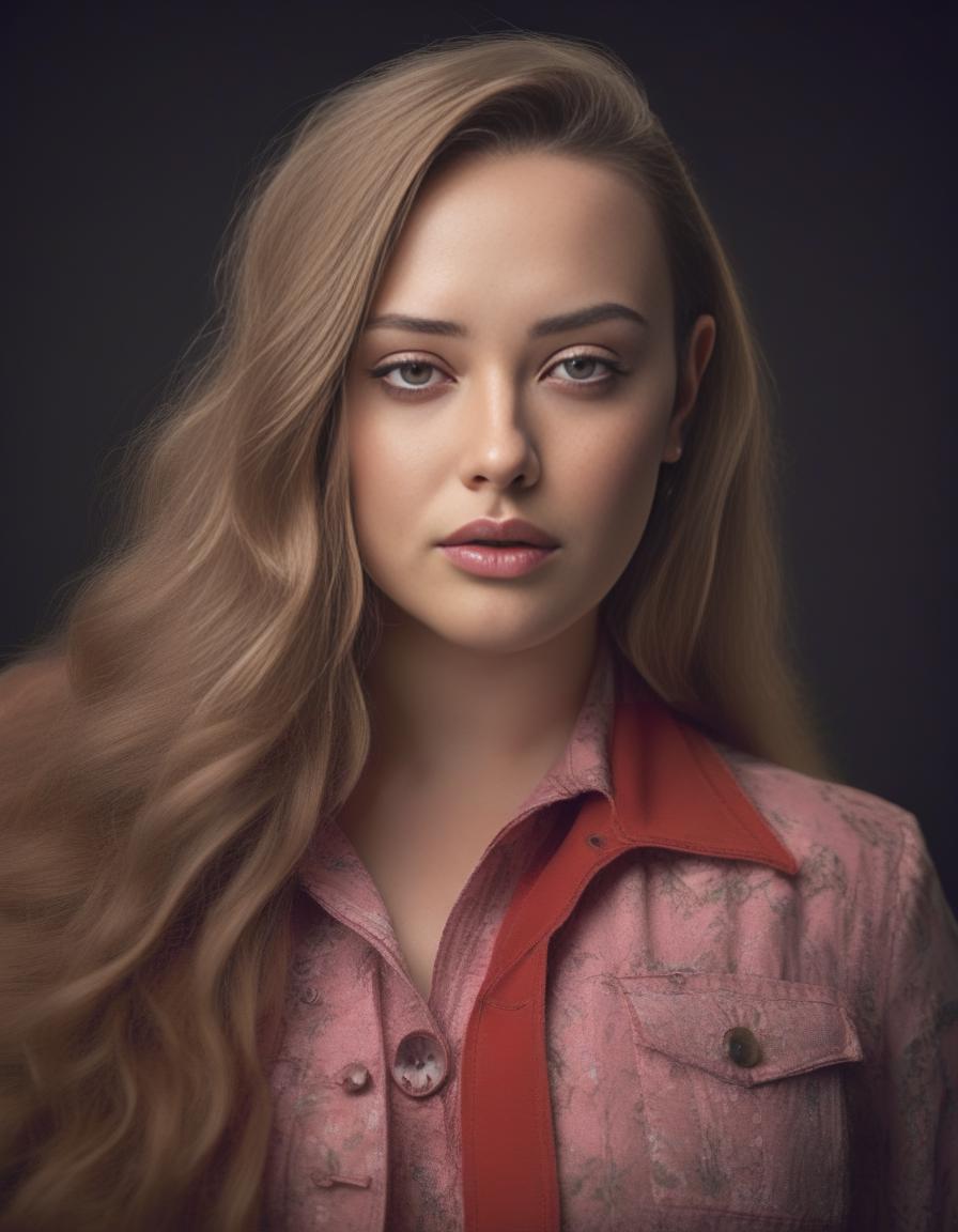 A close up of a woman with long hair wearing a pink shirt - SeaArt AI