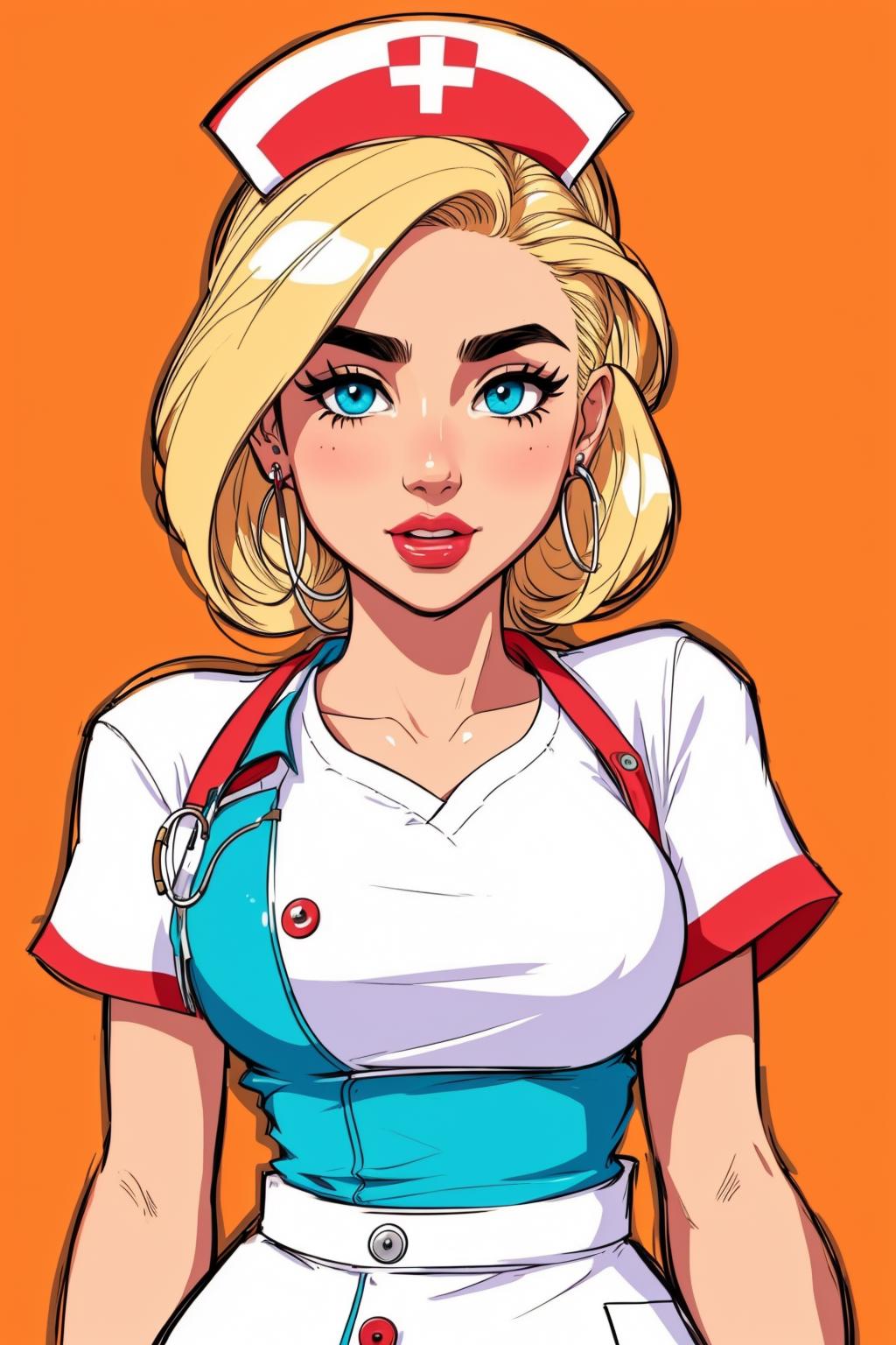 A cartoon nurse with a red cross on her chest - SeaArt AI