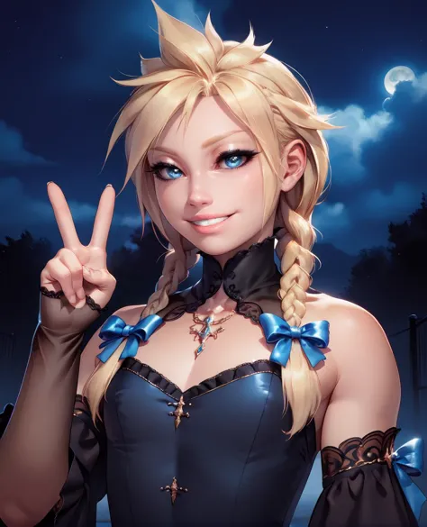 score_9,score_8_up,score_7_up,otoko no ko,
cloudxl,long blonde hair,blue eyes,solo,lips,hair ribbon,
eyeliner,lip gloss,smile,v,
flat chest,black dress,detached sleeves,twin braids,pose,
hips,
night,industrial,
<lora:CloudXL:0.9>,