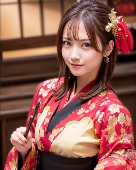 best quality, photorealistic, 8k, high res, 1girl, woman, (skindentation), (professional lighting), (portrait:0.6), (red kimono ...