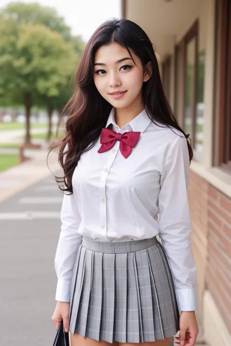 woman, beautiful face, cute, realistic, detailed, scenic view of school campus, full body shot
<lora:School Dress By Stable Yogi...