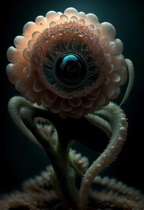 a close up of a flower with a large eye on it