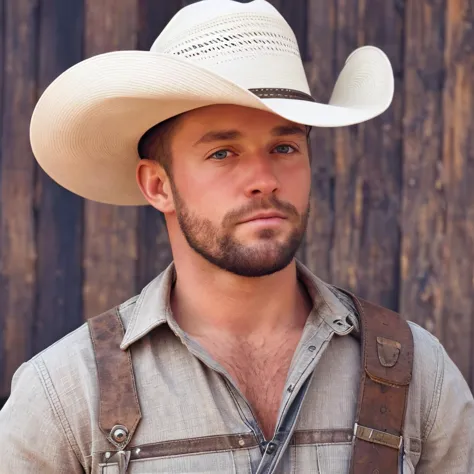 face, 1male, realistic, ultra quality, highly detailed, ultra HD,  looking straight ahead,  <lora:CaviarCowboy:0.6> Cowboy hat, ...