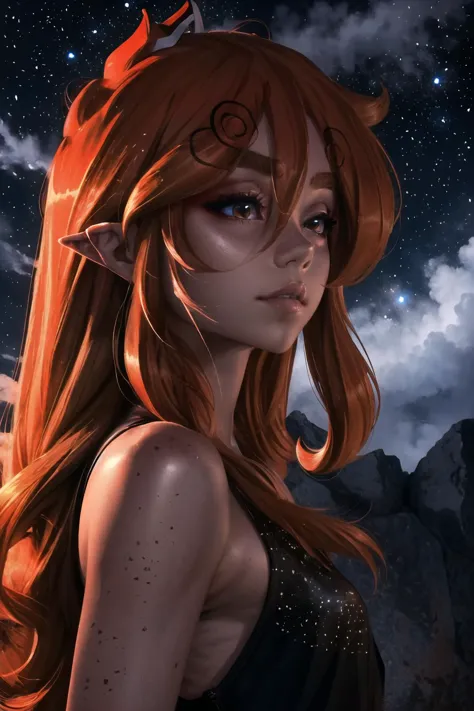 Highly detailed, High Quality, Masterpiece, beautiful, 1girl, solo,, wonhan, freckles, very long hair, <lora:Char_Nisego_Wonhan:0.9>, starry, strry light, night, colorful, cloud, star \(sky\), <lora:Style_LightCoatCG:1>