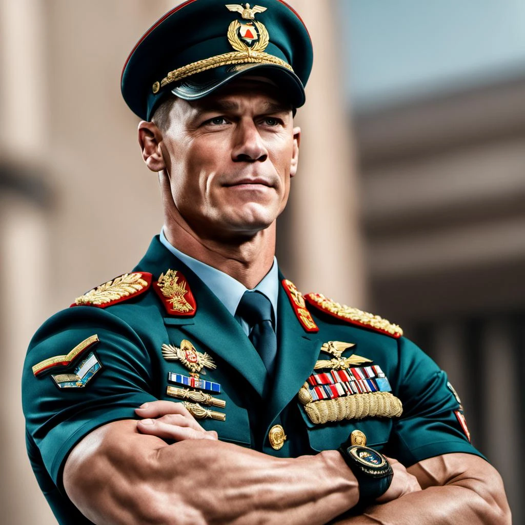 una foto de john cena con uniforme militar ruso, formal, oficina, Realista, photoreal, 8K, 4k, mejor calidad, Profesional   