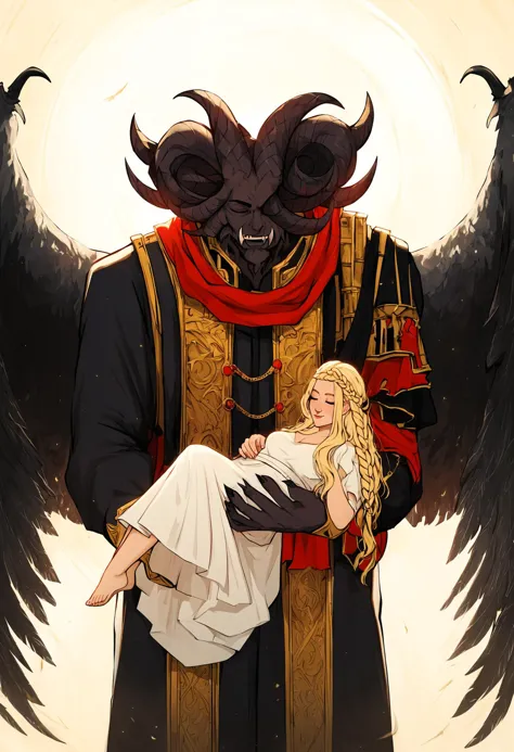 a woman holding a baby in her arms with a demon on her back