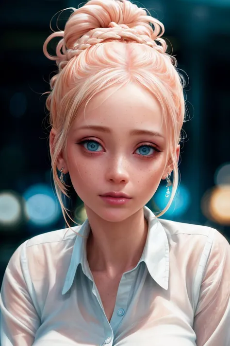 (extreme closeup:1.3) portrait albino woman upsweep updo button shirt large freckles at a cantina sitting bar (masterpiece:1.5) (photorealistic:1.1) (bokeh) (best quality) (detailed skin texture pores hairs:1.1) (intricate) (8k) (HDR) (wallpaper) (cinematic lighting) (sharp focus)
<lora:add_detail:1>