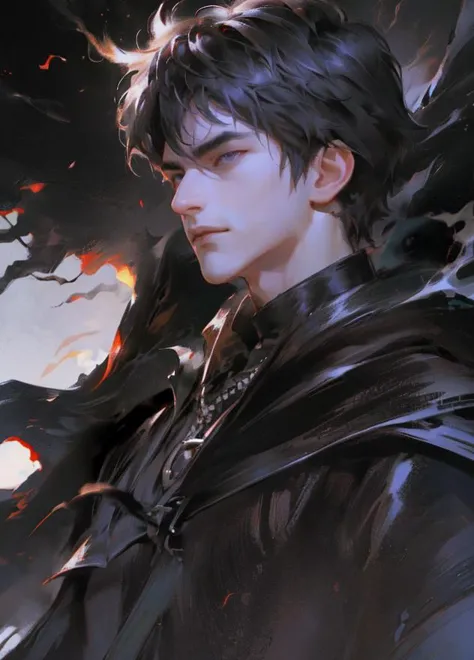 ((male)), male face, detailed face, ((short hair)), (spiky hair), black hair, cruel, black uniform, war, desolate, cold hateful ...