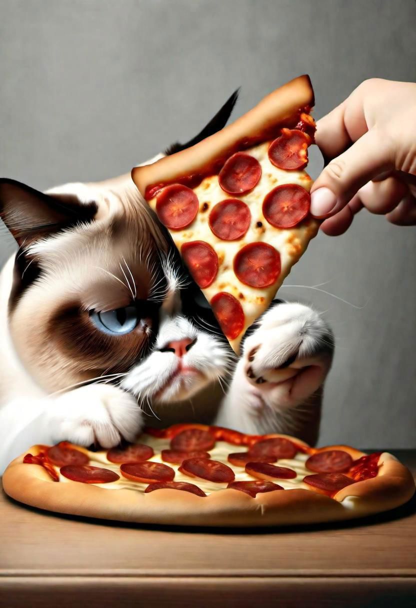 Araffe cat reaching up to grab a slice of pizza - SeaArt AI