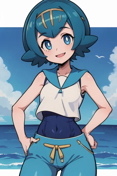 ((masterpiece,best quality)), absurdres,
<lora:Lana_Pokemon_v2_Anime:0.7>, Lana_Pokemon, 
1girl, solo, short blue hair, blue eye...