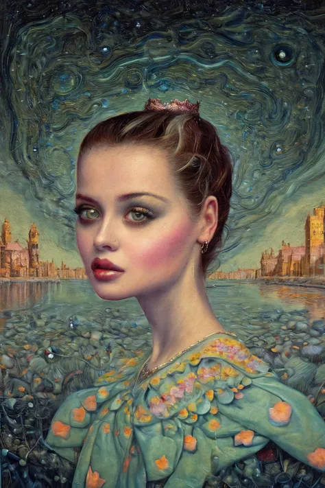 beauty woman portrait, strange fantasy, surrealistic art, artwork, masterpiece, best quality, popsurrealism art, digital paintin...