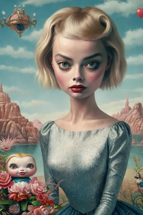 margot robbie strange fantasy, surrealistic art, artwork, masterpiece, best quality, popsurrealism art, digital painting <lora:m...