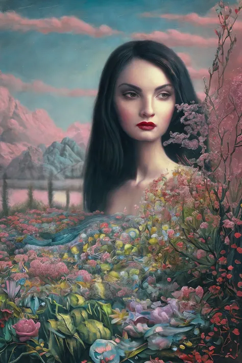 beauty woman portrait, strange fantasy, surrealistic art, artwork, masterpiece, best quality, popsurrealism art, digital paintin...