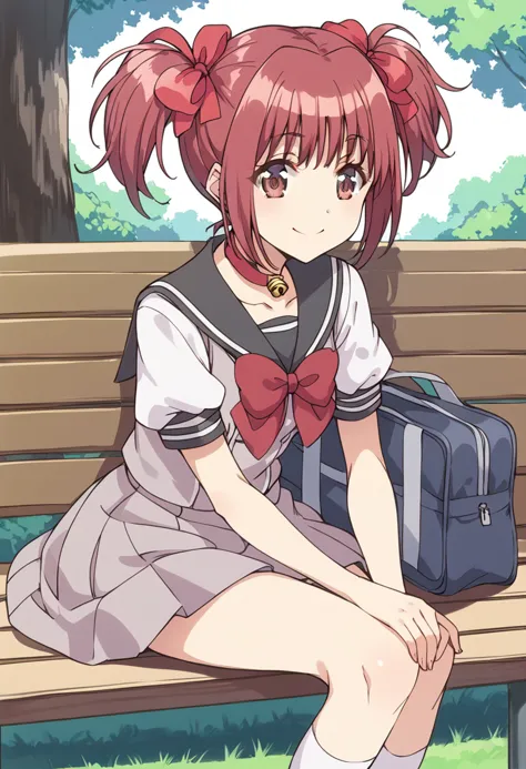 score_9, score_8_up, score_7_up, source_anime BREAK
momomiya ichigo, school uniform, 1girl, solo, twintails, sitting, school bag, short hair, choker, bench, pink hair, smile, brown eyes, hair ribbon, socks, short twintails, red hair, grass, outdoors, red bow, pink eyes, red eyes, sailor collar, white legwear, sailor dress, neck bell, serafuku, red ribbon, hair bow, day, skirt, closed mouth, eyelashes, red neckwear, shiny hair, light smile, bowtie, collarbone, sidelocks, tree, eyebrows visible through hair, bangs, legs, shadow, brown footwear, puffy short sleeves, short dress, white shirt
<lora:mew_ichigo_momomiya_ichigo_sdxl_locon_pony_v1:0.7>