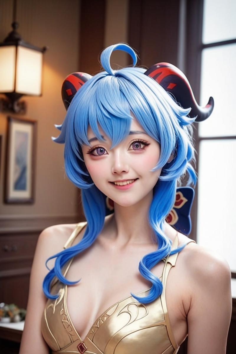 A close up of a woman with blue hair wearing a costume - SeaArt AI