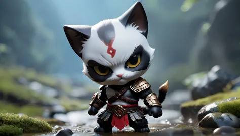 cinematic film still of candid photography, a cute Nendoroid and cartoon style (brutal cat:1.1) MIX (god of WAR:1.10), upper bod...