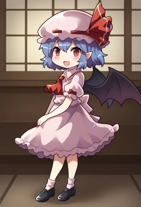 a cartoon girl in a dress and hat with a bat