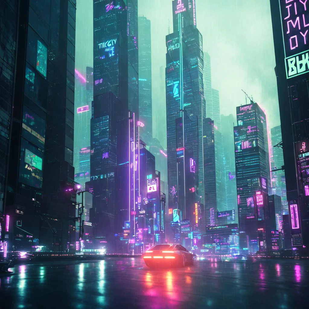 cyberpunk dark city, skyscrapers, neon lights, advertisment, night ...