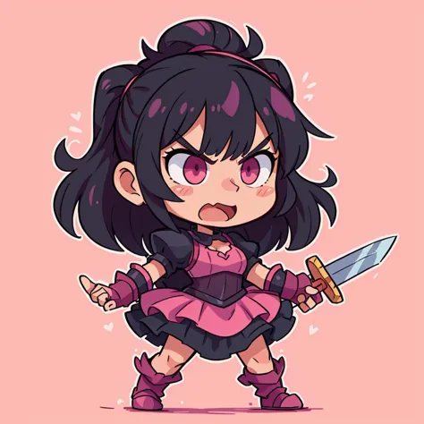 a cartoon girl with a knife and a pink dress