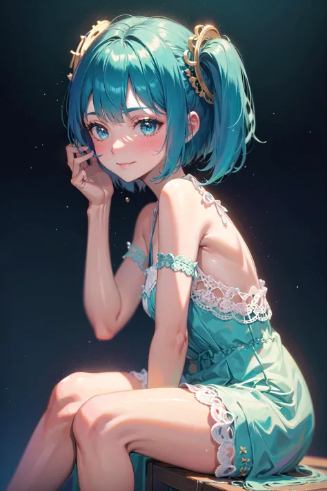 (highly detailed:1.3), 
1girl, solo, smirk, blush, blue hair, 
<lora:AnzhcMiku:1>, anzhcmiku, (bob cut:1.3), (sitting backwards:...