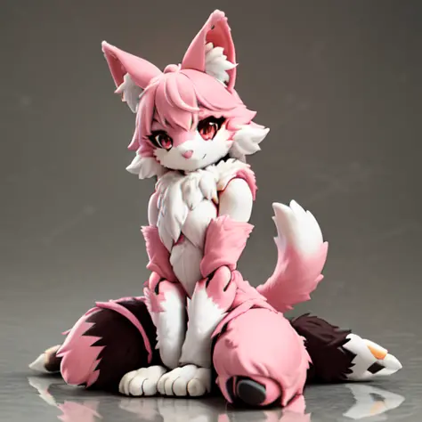 looking at viewer, animal focus, furry, fursuit, 1girl, pink fur, fur head, narrow waist, animal ears, paw, paw shoes,
((figma)),  sitting