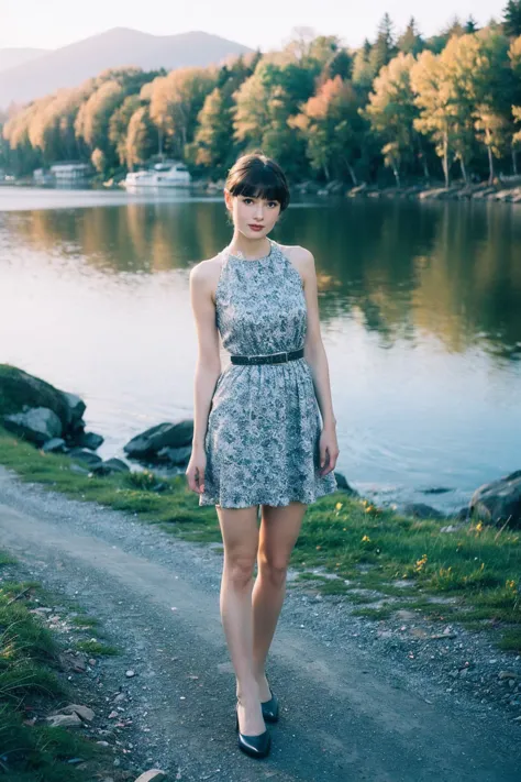 1girl,realistic,best quality,looking_at_viewer,(picturesque:1.3),<lora:audrey hepburn:0.9>,(bangs:1.2),(dress:1.2),(full body:1....