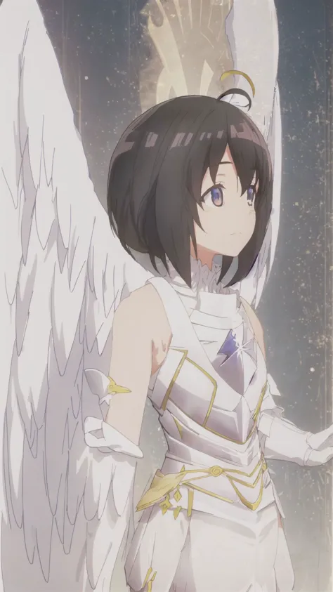 anime girl with white wings and a blue dress