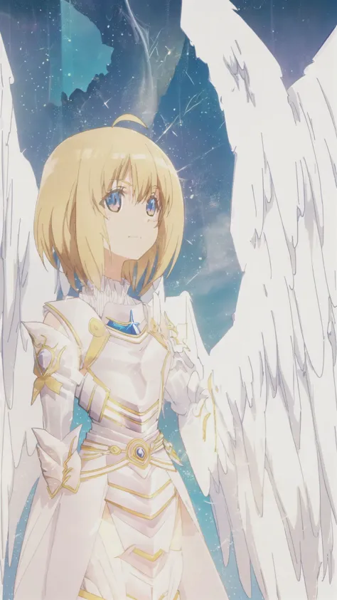 anime girl with angel wings and a white dress