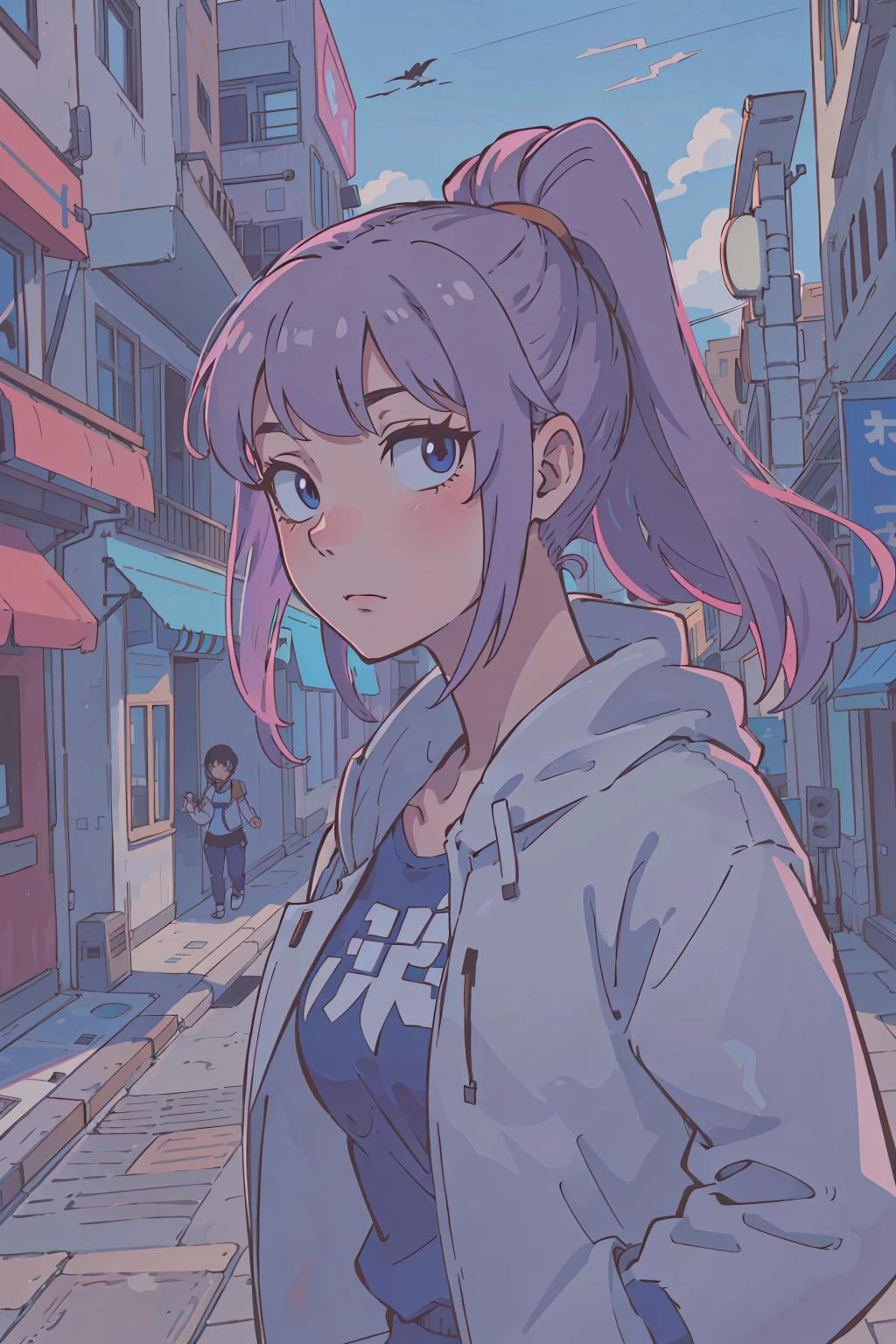 (beste Qualität:0.8),
(beste Qualität:0.8), perfekte Anime-Illustration, Extreme Nahaufnahme Porträt einer hübschen Frau zu Fuß durch die Stadt
