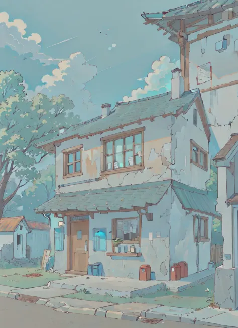 (best-quality:0.8), (best-quality:0.8), (((no humans))), broken introspective perfect anime illustration, front view, a house with a small letter box in front <lora:urbansketch:.42>