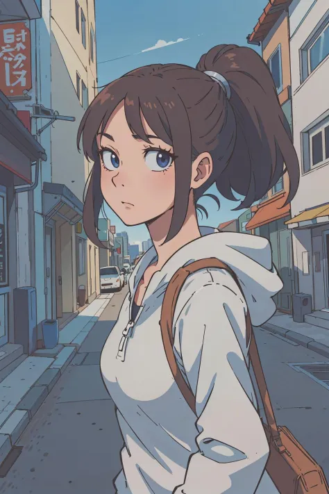 (best-quality:0.8), (best-quality:0.8), perfect anime illustration, extreme closeup portrait of a pretty woman walking through the city