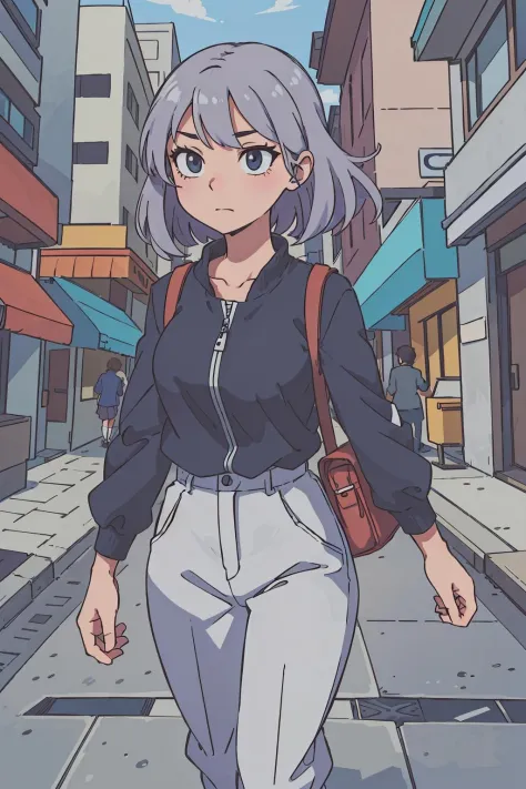 (best-quality:0.8), (best-quality:0.8), perfect anime illustration, extreme closeup portrait of a pretty woman walking through t...