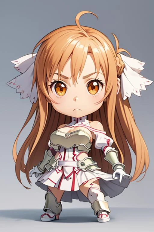(CHIBI:1.3),(full body),simple_background,
ddasuna,(brown eyes:1.3),bangs,brown hair,long hair,(hair ribbon),(large breasts:1.1),
bare shoulders,(white armor),armored dress,detached sleeves,white gloves,white thighhighs,