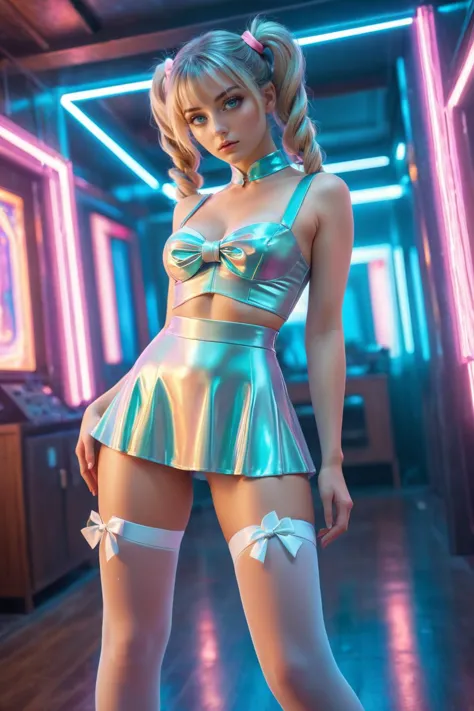 a woman in a shiny outfit posing in a room