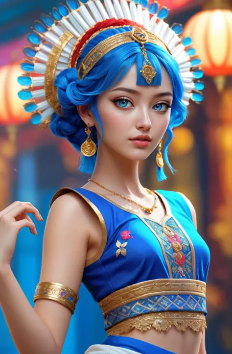 beautiful gorgeous cute Kpop European girlfriend blue eyes modern anime style fashion costume, in the style of Assamese bihu mek...