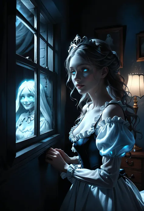 a beautiful happy castle maid , both of you fall asleep in the pitch black bedroom bedroom,
photorealistic,
 <lora:shadowislesxl...