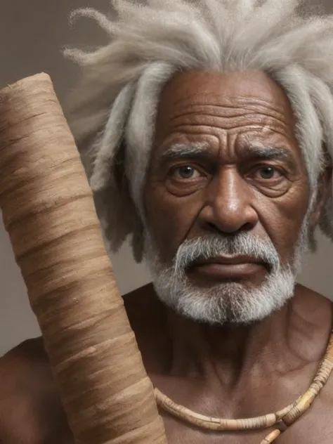 masterpiece, a close up portrait of 80 year old aborigin:1.9,  black man, curly white hair, detailed suffer face of aborigin, Au...