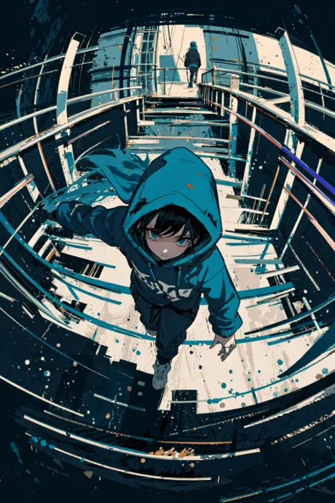 a close up of a person in a hoodie standing in a tunnel