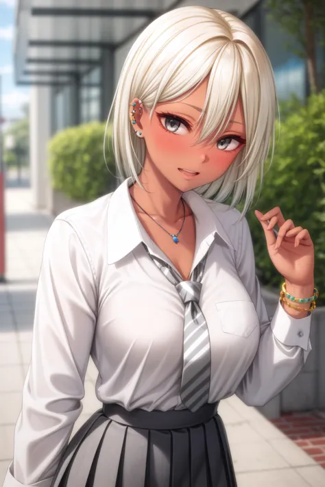 anime girl with blonde hair and a white shirt and skirt