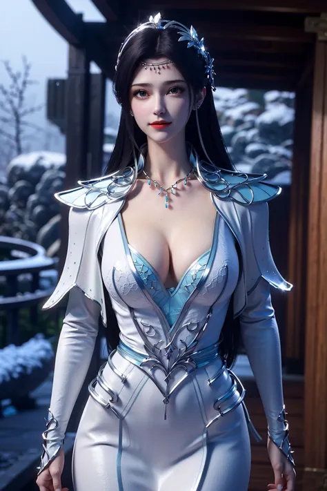 masterpiece,(best quality:1.2),official art,extremely detailed cg 8k wallpaper,((crystalstexture skin)),(extremely delicate and beautiful),queen,1gir,solo,looking_at_viewer,(blue long hair:1.4),smile,(large breasts:1.2),lips,necklace,jewelry,hair ornament,...