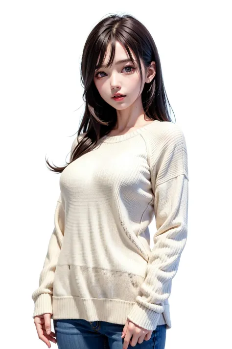 1girl,sweater,white background,