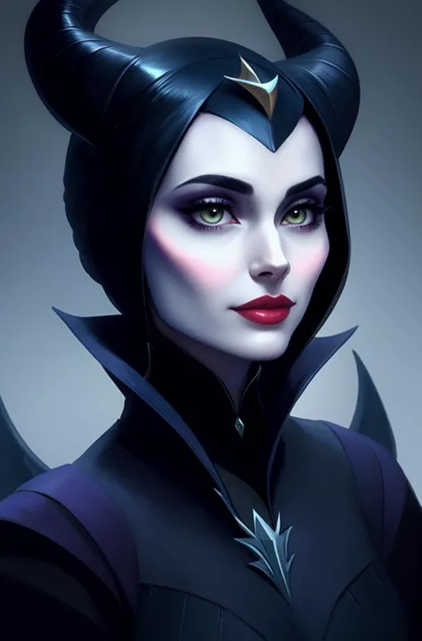 face and bust portrait of maleficent, high quality