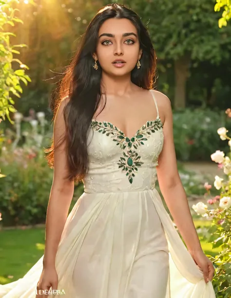 anusha in white dress posing in garden