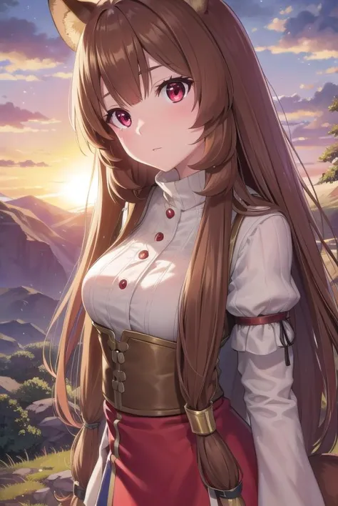 raphtalia, <lora:raphtalia-lora-nochekaiser:1>,
raphtalia, animal ears, brown hair, long hair, raccoon ears, raccoon girl, raccoon tail, (red eyes:1.5), tail,
BREAK arm garter, belt, brown belt, brown dress, dress, juliet sleeves, long sleeves, puffy sleeves, short dress,
BREAK looking at viewer,
BREAK outdoors, forest, nature, sun, sky, (cowboy shot:1.5),
BREAK <lyco:GoodHands-beta2:1>, (masterpiece:1.2), best quality, high resolution, unity 8k wallpaper, (illustration:0.8), (beautiful detailed eyes:1.6), extremely detailed face, perfect lighting, extremely detailed CG, (perfect hands, perfect anatomy),