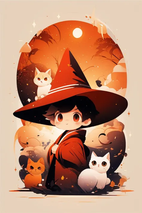 vector art style,<lora:epi_noiseoffset2:1> , red robe, chibi, witch hat, children, pet, kitten
 <lora:MW_ä¸å£èæå¹³æç»v11:1>