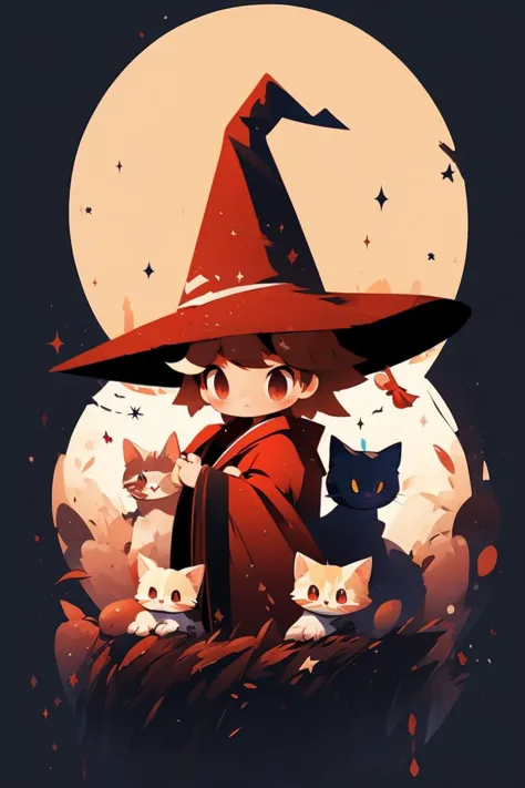 vector art style,<lora:epi_noiseoffset2:1> , red robe, chibi, witch hat, children, pet, kitten
 <lora:MW_ä¸å£èæå¹³æç»v11:1>