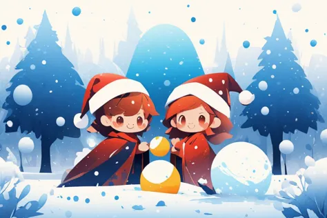 vector art style,<lora:epi_noiseoffset2:1> , colorful robes,chibi, children, playing , snow, , snowball fight, smiling, detailed eyes, santa hat,
 <lora:MW_ä¸å£èæå¹³æç»v11:1>