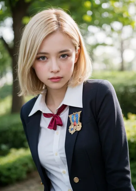 a close up of a woman wearing a jacket and a bow tie